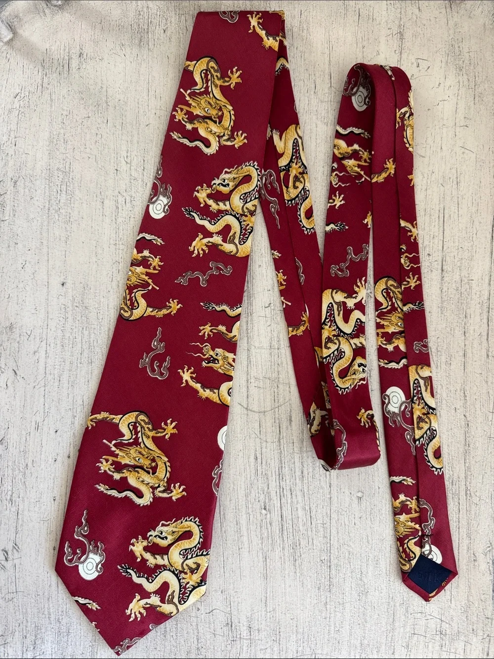 Vintage Chinese Dragon Novelty Print Silk Necktie